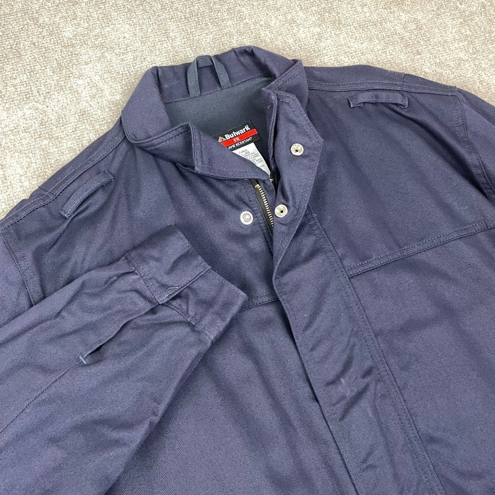 Bulwark FR Lined Bomber Jacket Mens L Blue Cotton Utility Loops Flame Resistant